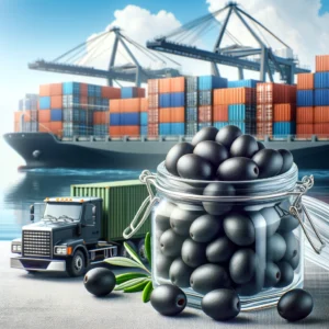 Black Olives in Jar with Sea and Land Freight