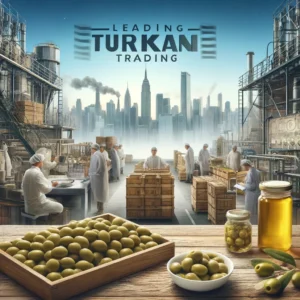 Team members of Turkan Trading Factory with olive products